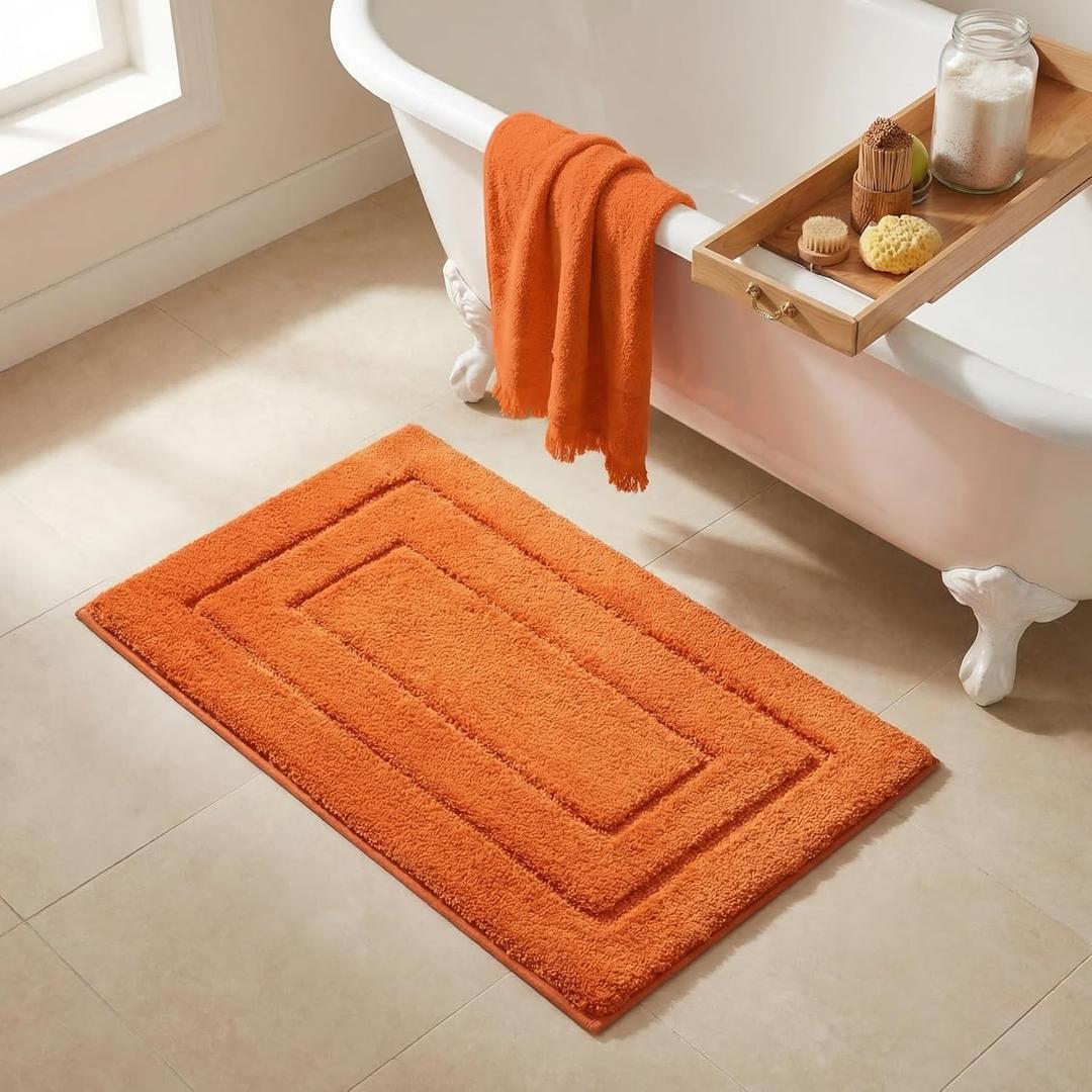 GRANNY SAYS Bathroom Rugs and Mats, 16" x 24" Non-Slip Bath Mat for Bathroom, Super Soft Absorbent Microfiber Bath Rug, Machine Washable and Dry, Small Orange Rug for Shower, Tub and Bath Floor