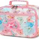 LEDAOU Lunch Bag Kids Insulated Lunch Box Girls Insulated Reusable Lunch Bag for School Picnic Hiking Work(Butterflies 14 Pink)