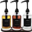 Coffee Syrup Dispenser for Coffee Bar, Glass Syrup Dispenser with 1/4oz Large Capacity Pump, Coffee Syrup Pump Dispenser Bottle for Coffee Station, Coffee Bar Organizer, Black with Tray,16.9oz