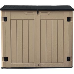 DWVO 35 Cuft Outdoor Horizontal Storage, Waterproof Resin Storage Shed with Floor and Multiple Accesses for Garden Tools, Easy Assembly, Brown (No Shelf Included)