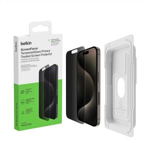 Belkin ScreenForce TemperedGlass Treated Privacy Screen Protector for iPhone 15 Pro - Slim & Scratch-Resistant 
