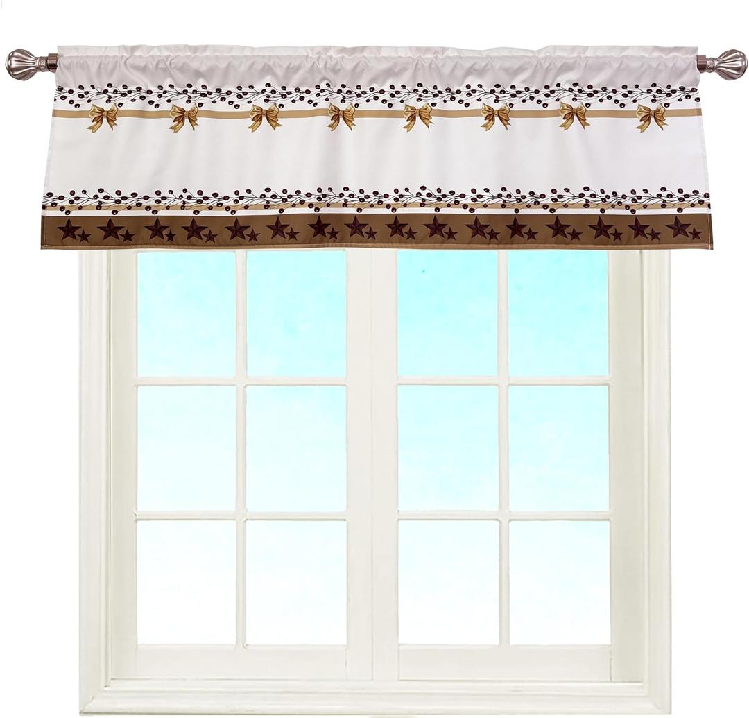 Country Stars Bows Red Berry Barn Window Curtain Valance Boho for Decorative Privacy Rod Pocket 52 X 16 Inches