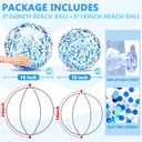 5 Pack Sequins Beach Balls 16 Inch 24 Inch, Inflatable Confetti Glitters Clear Beach Ball Swimming Pool Toy Birthday Party Supplies Pool Party Decorations Favors Gifts Water Balloons for Kids Adults
