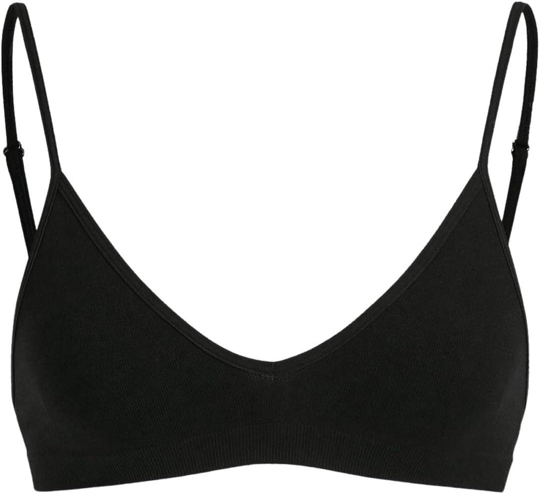 SweatyRocks Women's Triangle Bralette V Neck Wireless No Padded Bra Comfortable Everyday Bras (Large, Black)