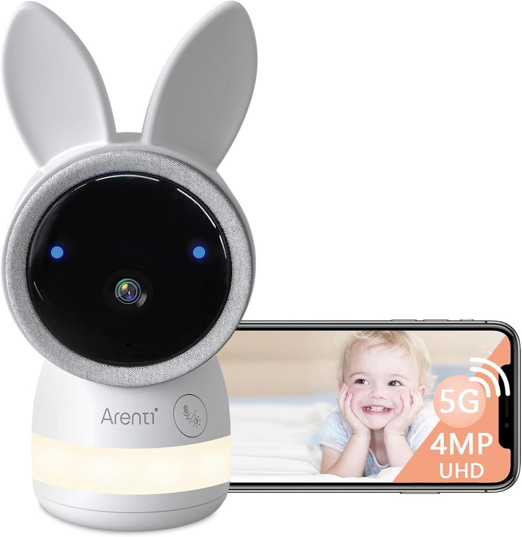 ARENTI Baby Camera, Indoor Security Camera for Pet/Dog with Phone App, 4MP 2.4G/5G WiFi Wired in Home, 360Pan/Tilt Motion Tracking, Temp/Humidity Sensor, Cry Detection, Lullabies, Night Light (A4)