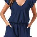 Smismivo Swim Romper Ruffle One Piece Swimsuit with Shorts Women Bathing Suit with Mesh Pockets and Built in Bra (X-Large, Navy Blue)