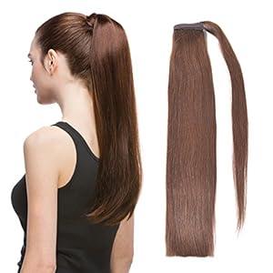 18" Straight Wrap Around Ponytail Human Hair Extensions for Women 70gram Chocolate Brown 4#