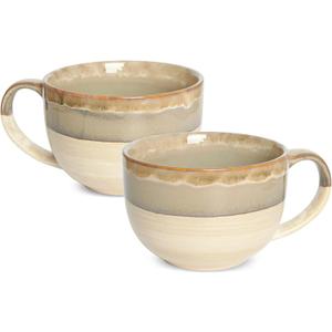 Bosmarlin Ceramic Jumbo Coffee Mug Count of 1, 23 Oz, Large Mug Soup Bowls with Handles, Dishwasher and Microwave Safe (Brown Grey)