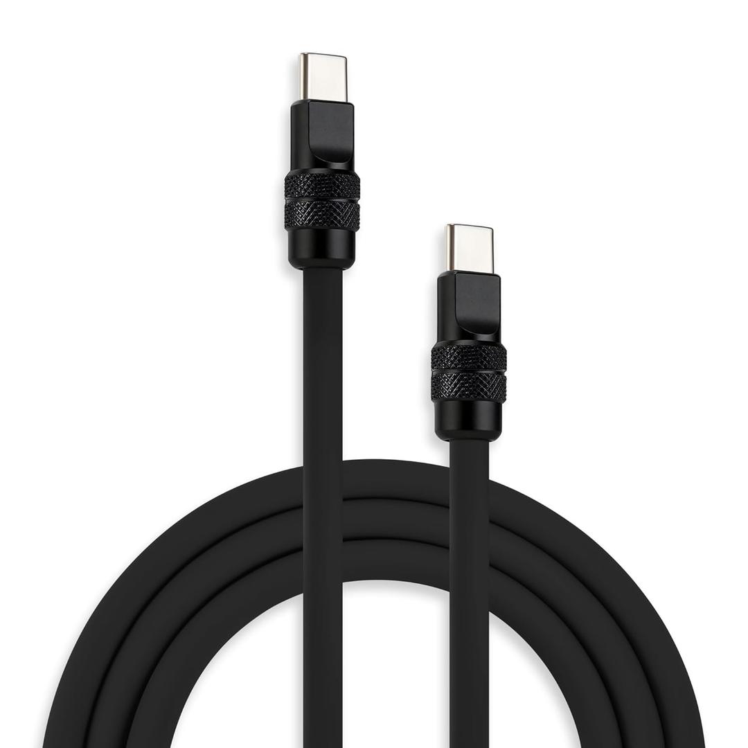chubbycable Chubby 2.0 USB C 240W Fast Charging Cable Silicone Soft Durable USB C Cable Extra Thick Charger Cord Compatible with iPhone 17-15 Series iPad, Black+Black, Type-C to Type-C, 4.9FT