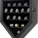 Championship Ring Display Case, 19-Post Sports Wall Cabinet with Black Anti-Theft Lock and Real Glass for Award Ring Collection