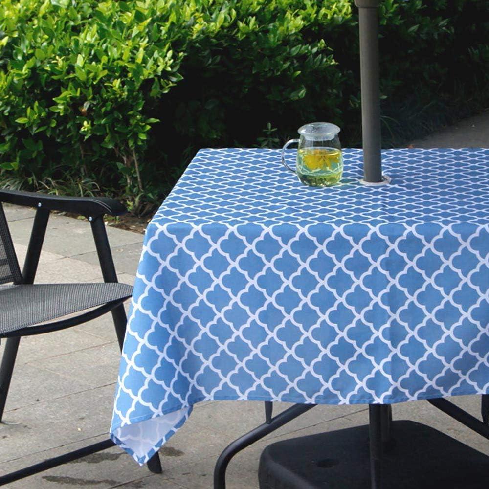 Melaluxe Spring/Summer Wrinkle-Free Waterproof Outdoor Tablecloth with Umbrella Hole and Zipper, 60-Inch-by-84 Rectangle