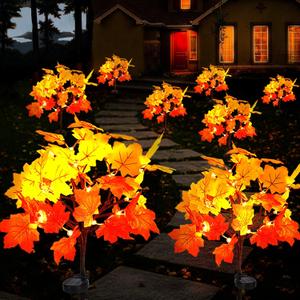 Fall Solar Lights Outdoor Decorative, 4Pack 80LED Solar Fall Lights Waterproof for Yard & Garden,Fall Outdoor Decorations for Yard, Maple Leaf Thanksgiving Halloween Christmas Grave Dcor (4 Pack)