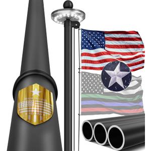 20FT Heavy Duty Flag Pole Wind-Resistant Tapered Design, 2.4" Large Bottom Tube, Aluminum Residential Flagpole Kit with Solar Light, USA Flag, Complete Set, Great Gift Choice