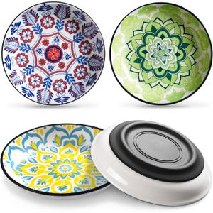 WROSWT Non-Slip Cat Bowl,Ceramic Cat Food Bowls with Silicone Bottom, Anti-Whisker Fatigue Cats Dishes Set, Shallow & Wide Kitten Plates for Food and Water, 4 Pack