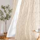 jinchan Lined Curtains Botanical Embroidered Sheers for Bedroom 84 Inch Length Embroidery Voile Leaf Curtains for Living Room Light Filtering Privacy Window Treatments 2 Panels Beige