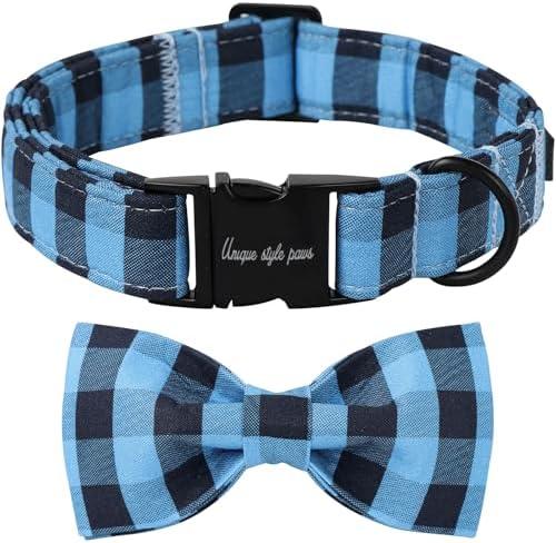 Unique style paws Cotton Dog Collar with Bow Puppy Collar with Black Blue Grid for Small Medium Large Boys Girls Dogs