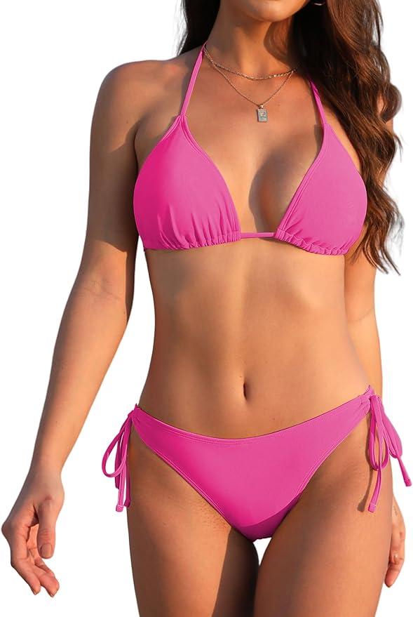 Bikini Sets for Women Sexy Two Piece Bathing Suit Halter Triangle Bikinis String Tie Sid Swimsuits for Women 2025 Size L