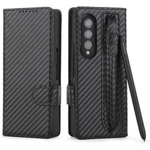 Magnetic Leather Case for Samsung Galaxy Z Fold 5 4 3 Fold4 Fold5 with Pen Holder Card Slot Wallet Shockproof Phone Cover No Pen,Carbon Fiber,for Z Fold 3