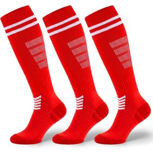 XZQTIVE 3 Pack Soccer Socks Cushion Comression Baseball Softball Socks Knee High Football Sock for Kids Youth Boys Girls, Medium