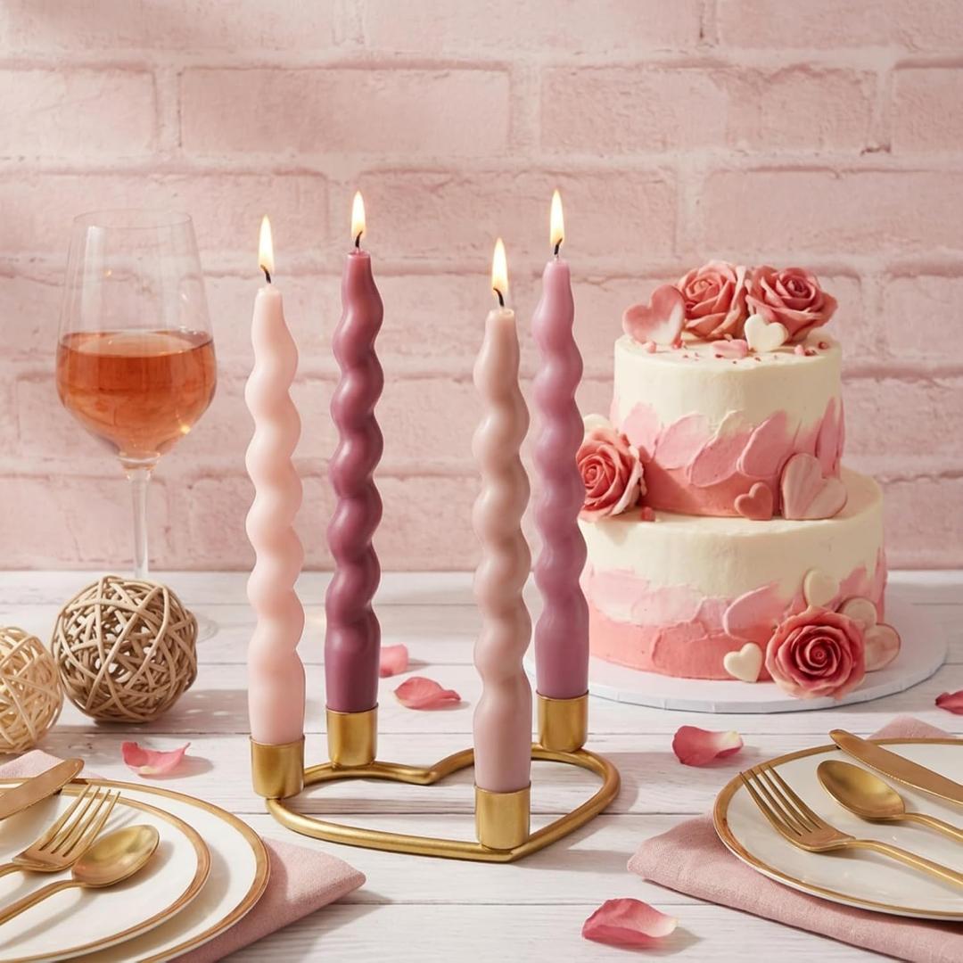 Zhengmy 4 Pcs Dusty Rose Spiral Taper Candle 7 Inch Twisted Long Wax Dinner Candlestick for Valentines Christmas Holiday Thanksgiving Wedding Birthday Baby Shower Table Decor(Solid)