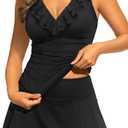 Aqua Eve Women Tankini with Skirt - Tummy Control Swimsuit Two Piece Bathing Suit Ruffle Swimwear Ladies Swim Suit Black L