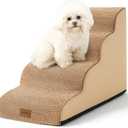 Dog Stairs for Small Dogs, Curved Dog Step for Puppy, Older or Cat, Medium Pet Ramp for Sofa, Couch or Bed, Ladder with High Density Foam, 15.7x28.3x19.7 inch, 4 Step, Light Brown