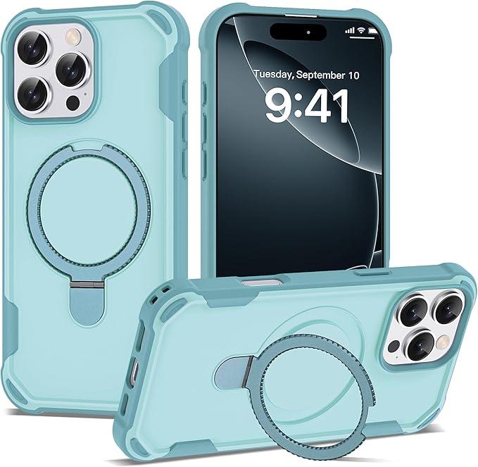 PeakFuel Compatible with iPhone 15 Pro Case 6.1'' with Magnetic Ring Stand [Military Drop Protection][Compatible with MagSafe] Shockproof 15 Pro Phone Case for Men Wowen,Cyan