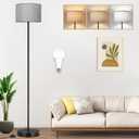 65 Tall Floor Lamp for Bedroom, Living Room Pole Floor Light with Grey Shade, Dimmable Standing Floor Lamp with 3-Color Changing LED Bulbs, Simple Design E26 Stand-up Lamp with Foot Switch