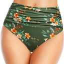 Tempt Me Women's High Waisted Bikini Bottom Tummy Control Ruched Bathing Suit Swim Bottom (Green, M)