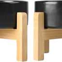SPUNKYJUNKY Ceramic Elevated Dog Bowls 2 Pack - 6.1inch Raised Dog Bowls with Non-Slip Wooden Stand for Medium Dogs Dishwasher Safe(Black,28.7OZ*2)