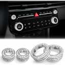 4PCS Crystal Knob Cover Trim Set - Zinc Alloy Rhinestone Interior Bling Accessories, Stylish Control Knob Caps Compatible with 2024-2026 Hyundai Santa Fe, 2025-2026 Santa Cruz & Tucson