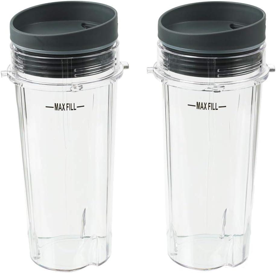 Blender Cups Fit for Ninja, Replacement Parts 16OZ Cups with Lids, Blender Accessories Compatible with Nutri Ninja Auto IQ Series BL620C BL660 BL740 BL780 QB3000 (2 Pack)
