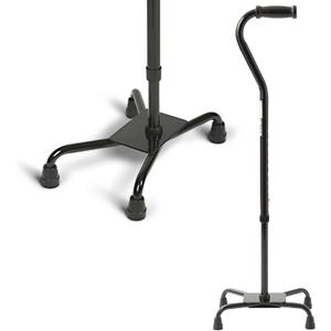 Medline Aluminum Quad Cane with Large Base for Balance, Knee Injuries, Leg Surgery Recovery & Mobility, Portable, Lightweight Walking Aid for Seniors & Adults