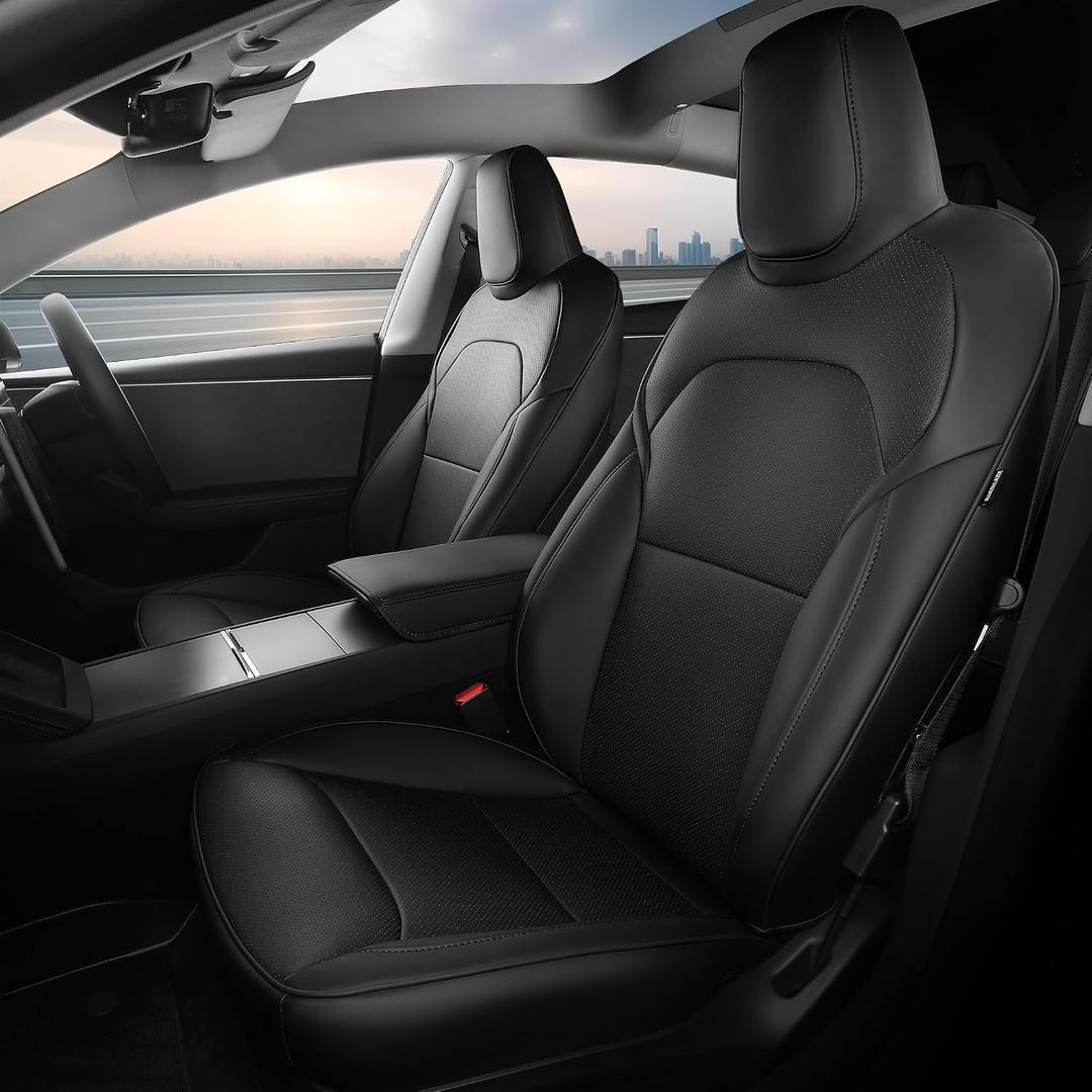 Customized for Tesla Model 3 Seat Cover 2024 2025 2026, 5 Seater Seat Cover Full Set Nappa Faux Leather Replacement Accessories Black