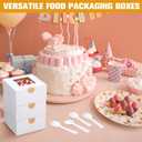 Honeydak 80 Pcs White Bakery Boxes with Window Cookie Boxes 6 x 6 x 3 Inches White Paperboard Treat Boxes 80 Pcs Spoon 500 Pcs Paper Cup 84 Pcs Stickers for Cookies Pastry Strawberries Macarons