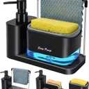 Hand and Dish Soap Dispenser Set with Tray, Dual Soap Dispenser with Sponge Holder and Dishcloth Holder 5-in-1 Organizer for Kitchen Sink Countertop Storage Organize - Useful Kitchen Gadgets (Black)