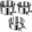 3 Pcs Large Pet Dog Food Water Bowl for Cage Stainless Steel Kennel Hanging Cats Pets Bowls with Clamp Holder Crate Feeder Dish for Medium Large Dogs (7.1x3.5'' & 6.3x2.6'' & 5.5x3.1'') (Silver)