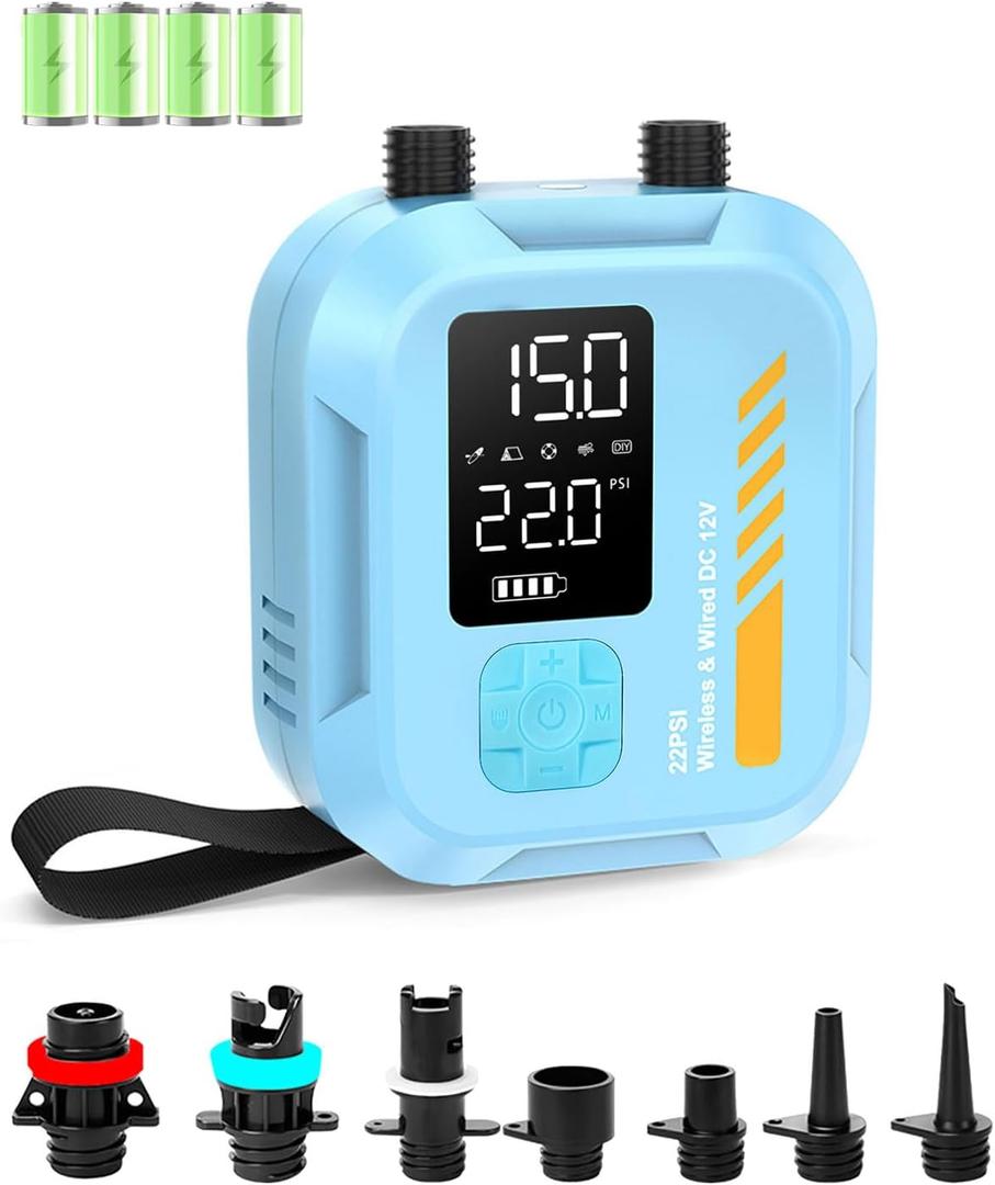 Electric Paddle Board Pump Portable, 22 PSI Rechargeable Electric SUP Air Pump, Intelligent Dual Stage Inflation & Deflation, Auto-Off, for Paddle Boards, Kayak, Kite, Tent