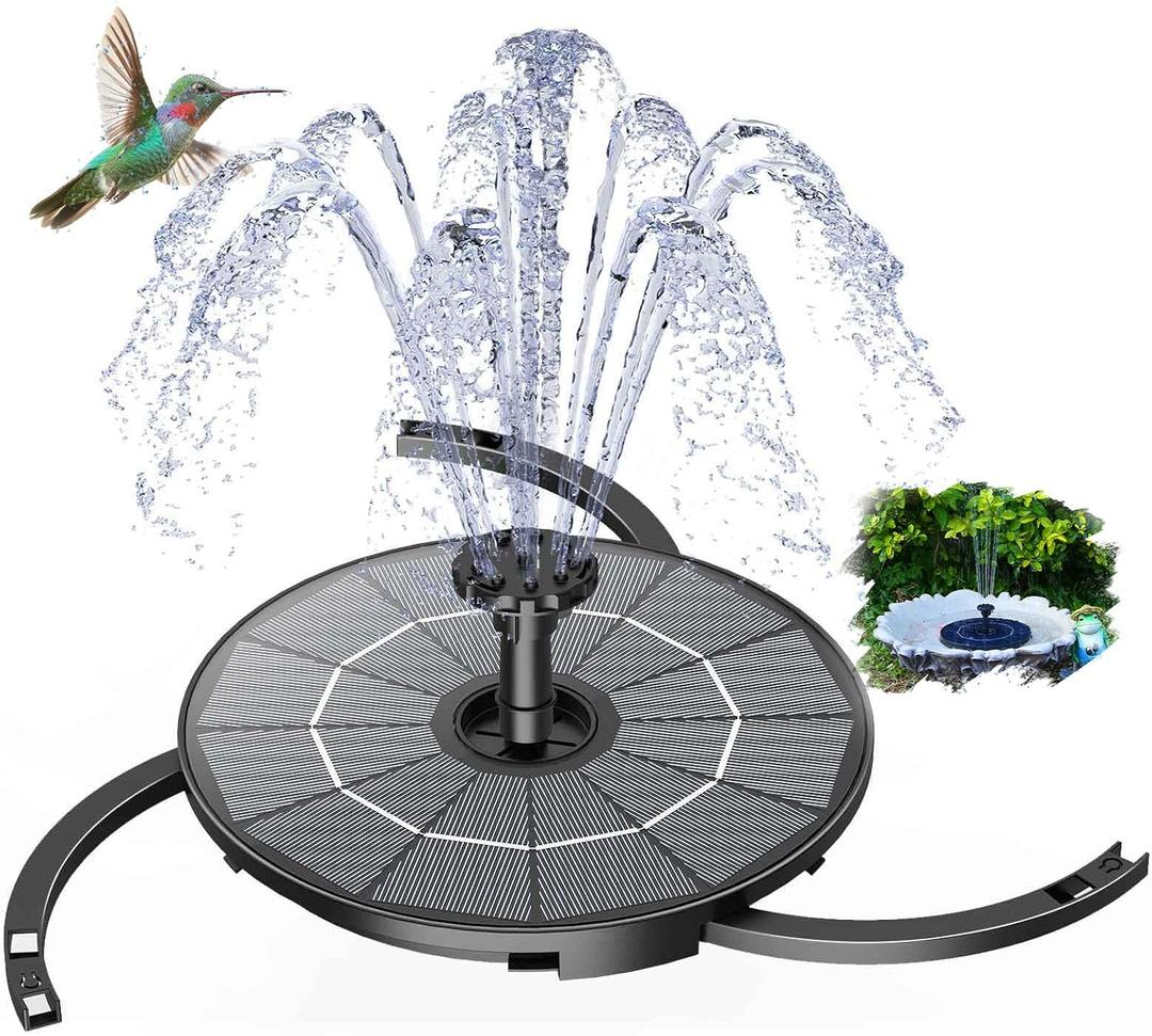 AISITIN 2.8W Solar Fountain Pump for Bird Bath Upgraded 2026, Floating Solar Powered Water Fountain Built-in 1000mAh Battery with 7 Nozzles & 3 Integrated Bracket for Bird Bath and Outdoor Garden