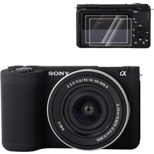 Rieibi Silicone Protective Case Compatible with Sony ZV-E10 II Camera case with 2PCS Screen Protector, Lightweight Camera Case Enhanced Grip Sensation for Sony ZV-E10 II case (Black)