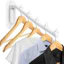 Sumnacon Stainless Steel Clothes Hanger Rack-Wall Mount Clothing Rack with Swing Arm, Sturdy Clothing Hanger Rack for Laundry Room Bedrooms Clothing Drying Rack with 5 Hooks, White