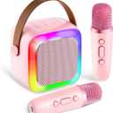 Kids Karaoke Machine for Adults, Mini Portable Karaoke Bluetooth Speaker with 2 Wireless Microphones, Birthday Gifts Toys for Teen Girls Ages 4, 5, 6, 7, 8, 9, 10, 12+ Year Old (Pink)