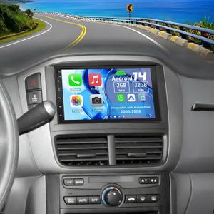 Android 14 Double Din Car Stereo Upgrade Radio for Honda Pilot 2003-2008, 2G+32G 7" Touchscreen w/Wireless Carplay Android Auto GPS WiFi Bluetooth RDS DSP SWC Mirrorlink Mic Backup Camera