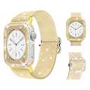 Stretchy Band and Bling Bumper Case Compatible with Apple Watch 40mm 38mm 41mm 42mm 44mm 45mm 46mm Women, Elastic Nylon Straps and Glitter Protective Frame for iWatch Series 11 10 9 8 7 6 5 4 3 2 1 SE