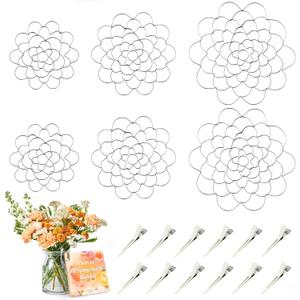 Flower Arrangements, 6Pcs Flower Arrangement Holder Stainless Steel Round Metal Flower Insert Lid Supplies for Arrangement Plant Fixation (4in5in6in6, silver)