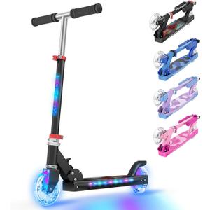 TONBUX Scooters for Kids 5-7, 2 Wheel Scooters with Cool Light Up Stem, Wheels, and Deck, 3 Level Adjustable Height Kick Scooter, Foldable and Lightweight Scooter for Kids 8-12 (black)