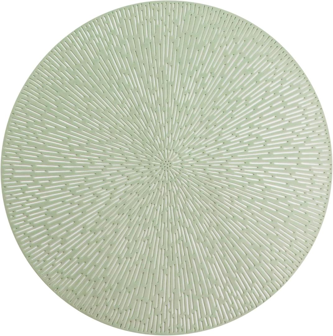 Snowkingdom Sage Round Green Placemats Set of 8, Vinyl Hollow 15 Inch Round Sage Green Table Mats, Washable Easy Clean Wipeable Non Slip Dining Table Place Mat for Easter Wedding Christmas Party Decor