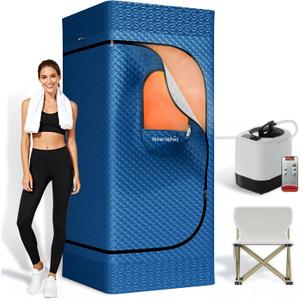 Sauna Box, Upgraded Portable Sauna for Home 5Layer Waterproof,3L 1200W Steamer,9 Levels,Dual YKK Zippers,Big Folding Chair,99 Mins Timer,Remote Control,Steam Sauna Room Personal Saunas Tent,Dark Blue