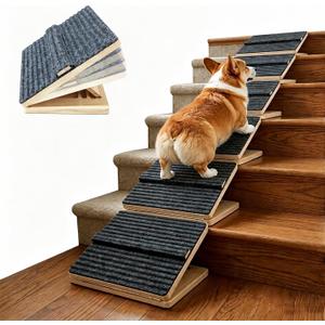 Weathrix Dog Ramp for Indoor Stairs Porch Steps, 6 Pack Foldable Wooden | 4 Adjustable Heights Non-Slip Pet Ramp for Small Senior Dogs, 35lb Capacity, Raised Pause Strip Safety Design, Natural Wood, 6 Pack,4 Heights