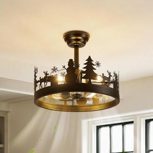 Vintage Rustic Ceiling Fan with Lights and Remote, Black Fandelier, D17.7"